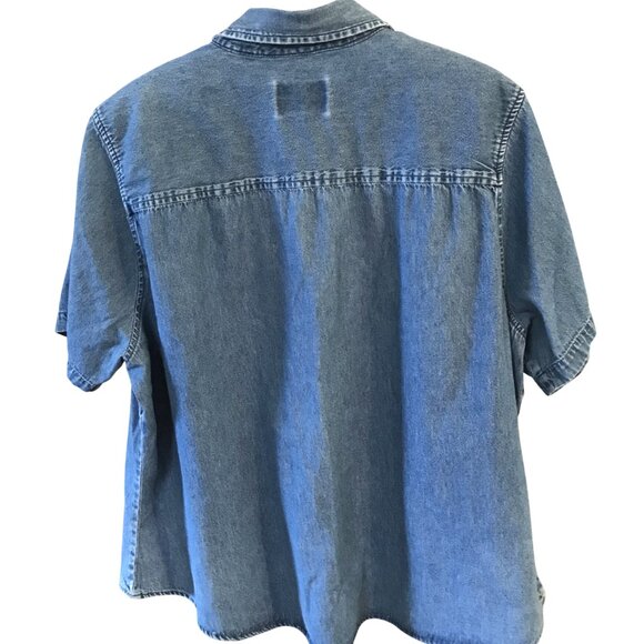 Capistrano Jeans Denim Shirt: Vintage 80s, Pink Red Rose Embroidery, Size L-XL - Picture 6 of 8